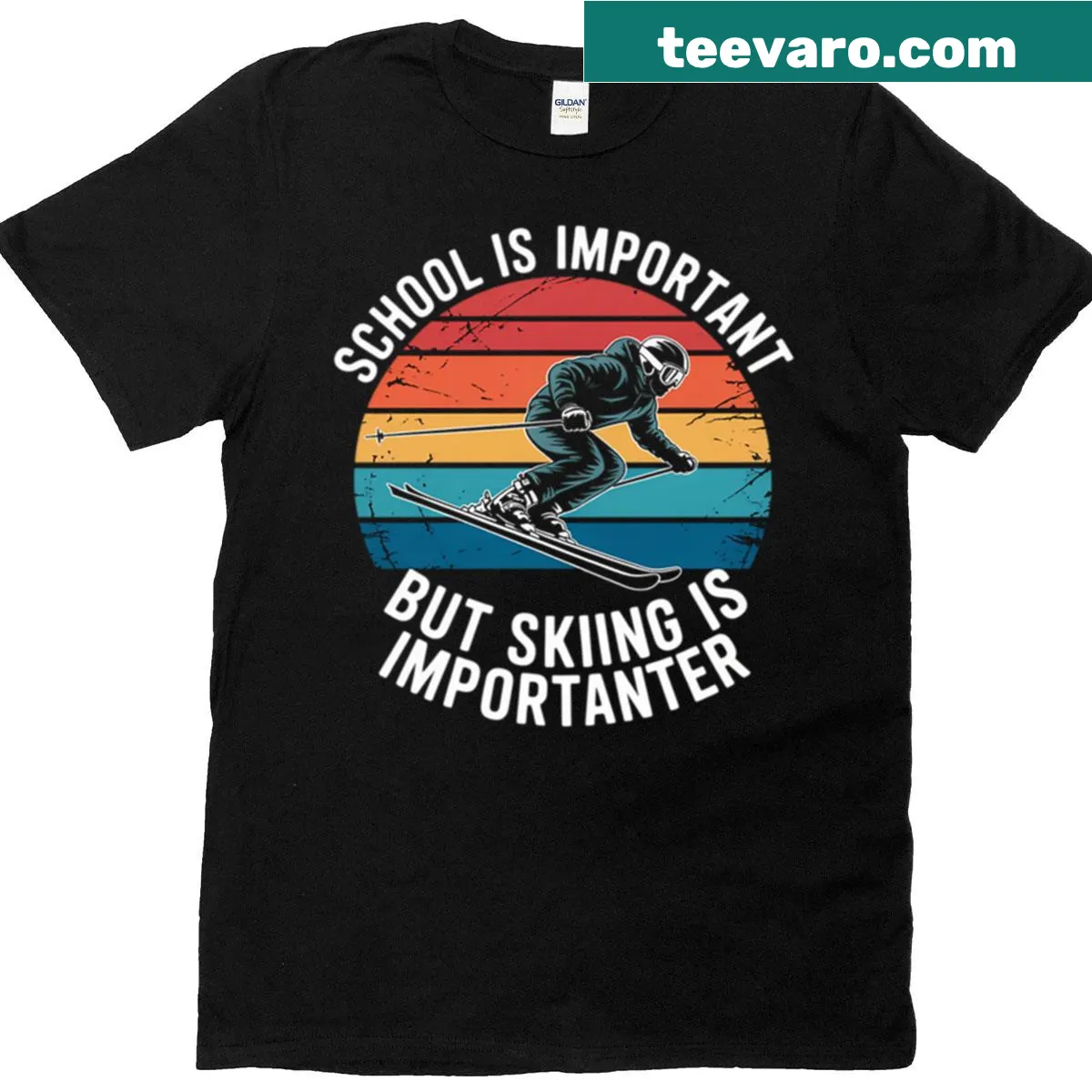 Humorous skiing quote graphic t-shirt — on a men's t-shirt