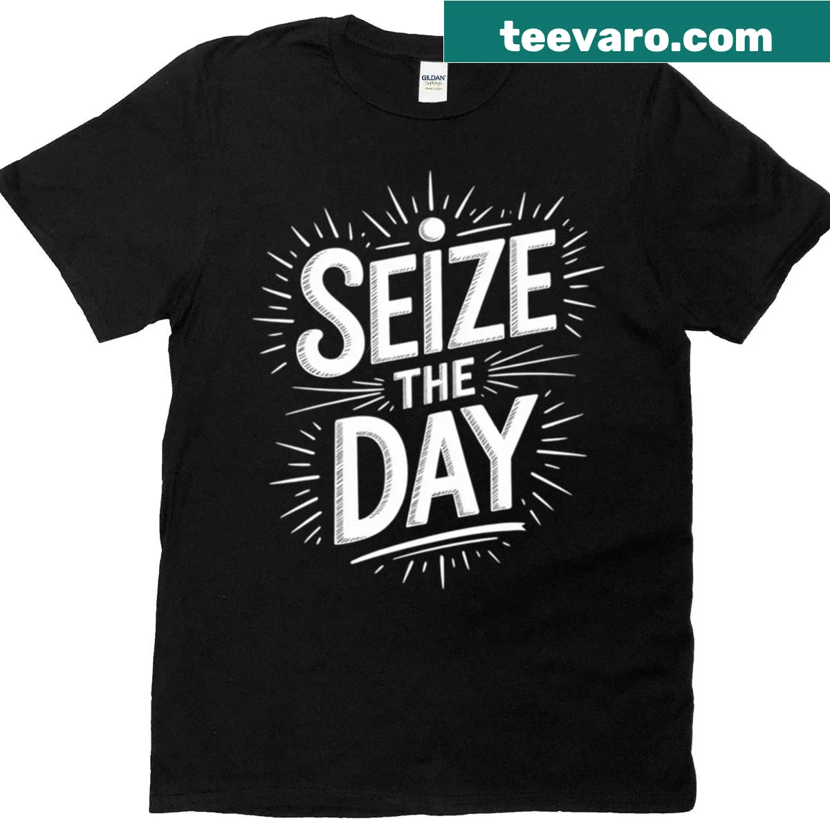 Inspirational t-shirt with the phrase 'Seize The Day' for hard-working individuals. — on a men's t-shirt