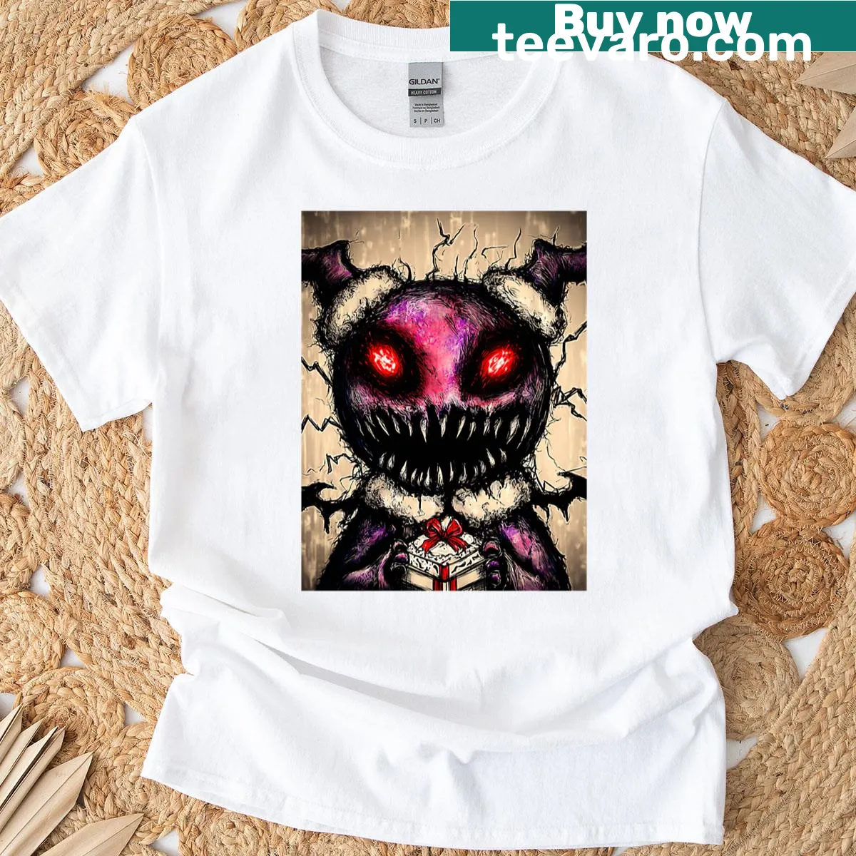 Creepy cute holiday monster graphic on a Christmas t-shirt — on a men's t-shirt