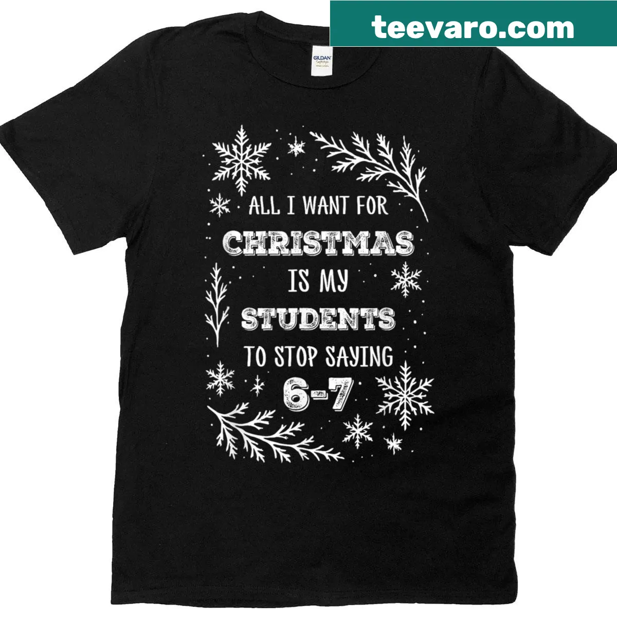 Funny teacher Christmas t-shirt with 6 7 meme design — on a men's t-shirt