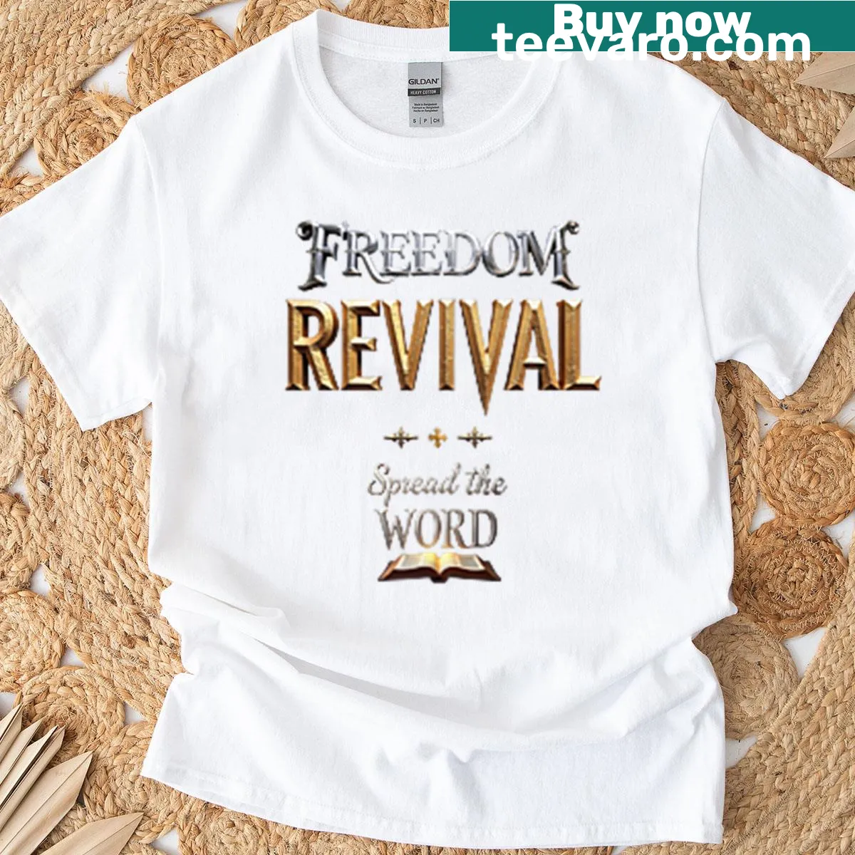 Faith-based T-shirt with 'Spread The Word John 316' text — on a men's t-shirt