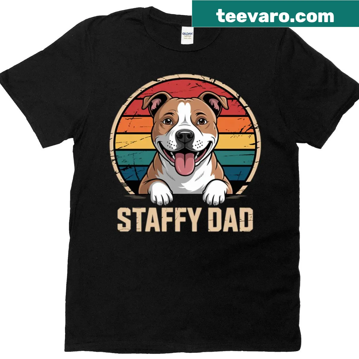 Staffordshire Bull Terrier themed t-shirt with a prominent graphic of the breed — on a men's t-shirt