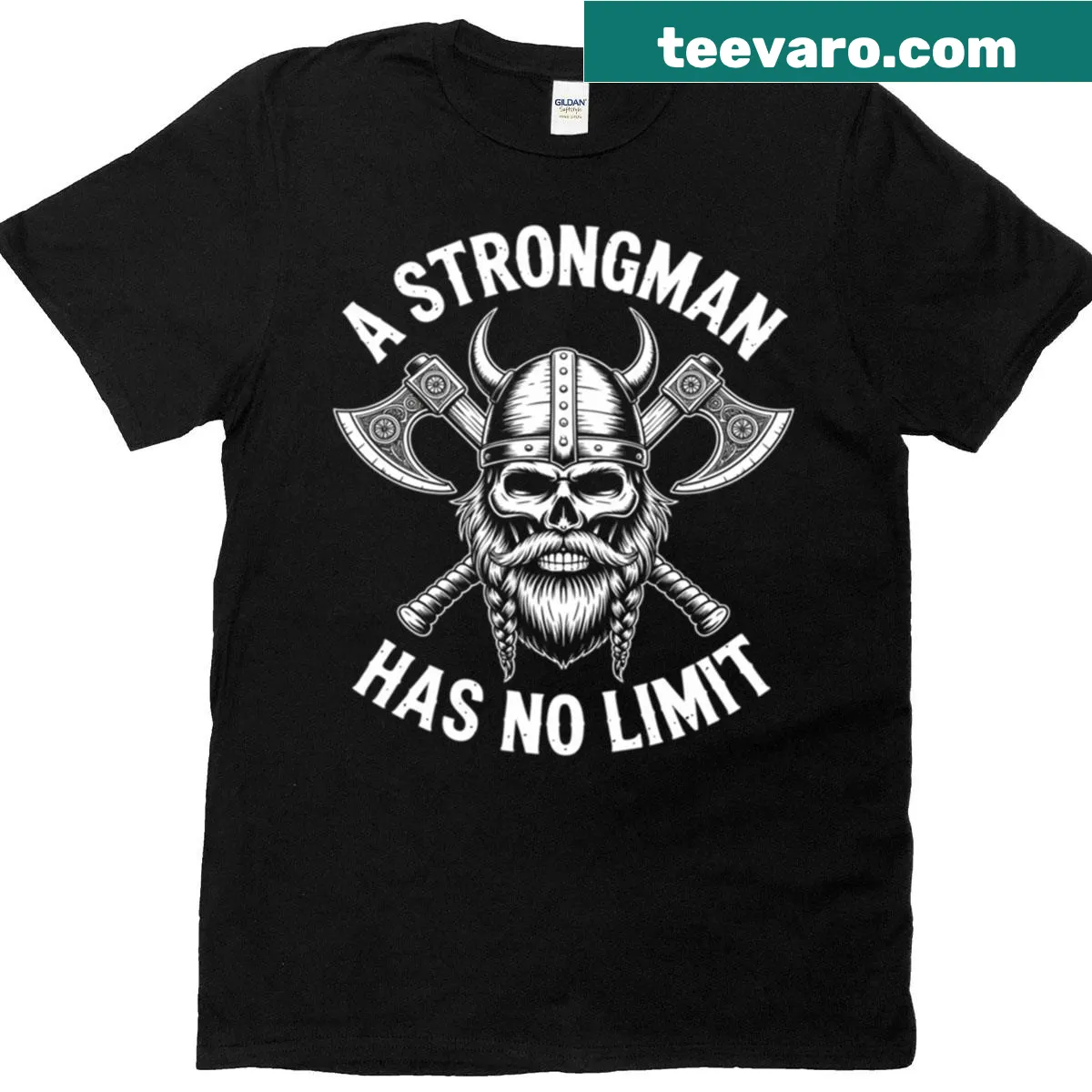 Strongman Has No Limit graphic t-shirt for weight training and powerlifting — on a men's t-shirt