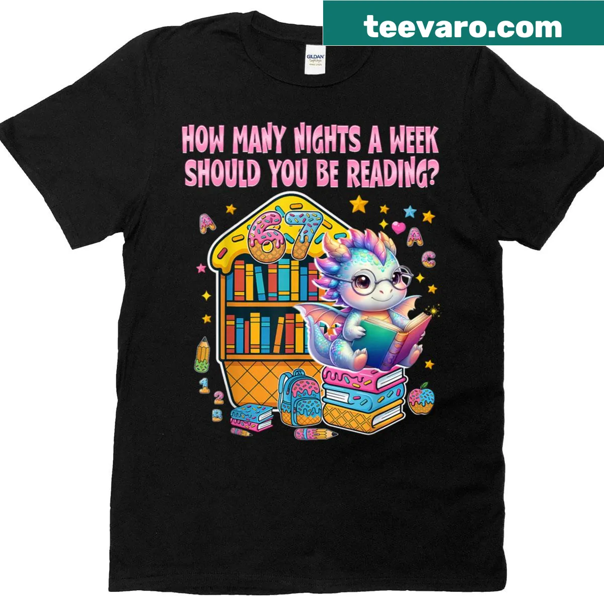 Teacher T-shirt with text about reading nights for students — on a men's t-shirt