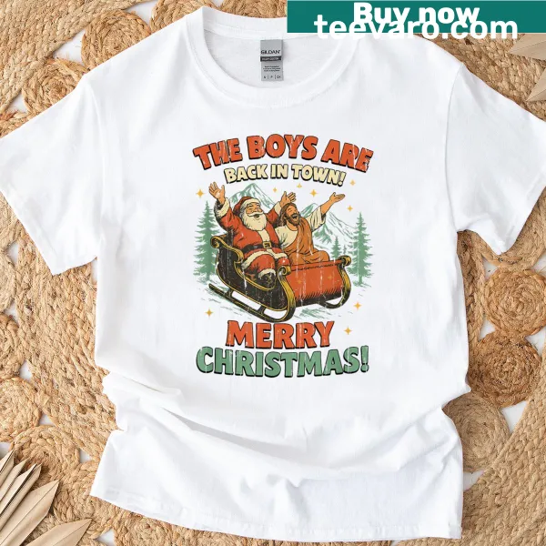 Christmas T-shirt with 'The Boys Are Back In Town' printed text