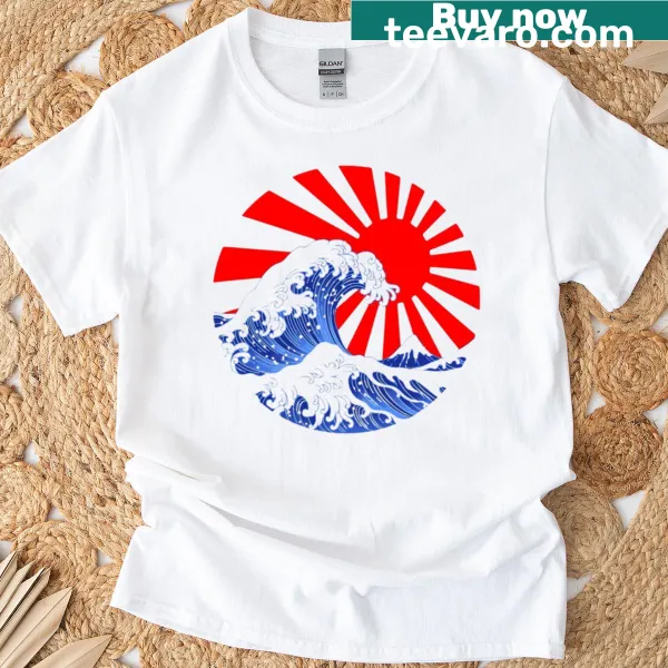Circular design featuring The Great Wave and Rising Sun on a T-shirt
