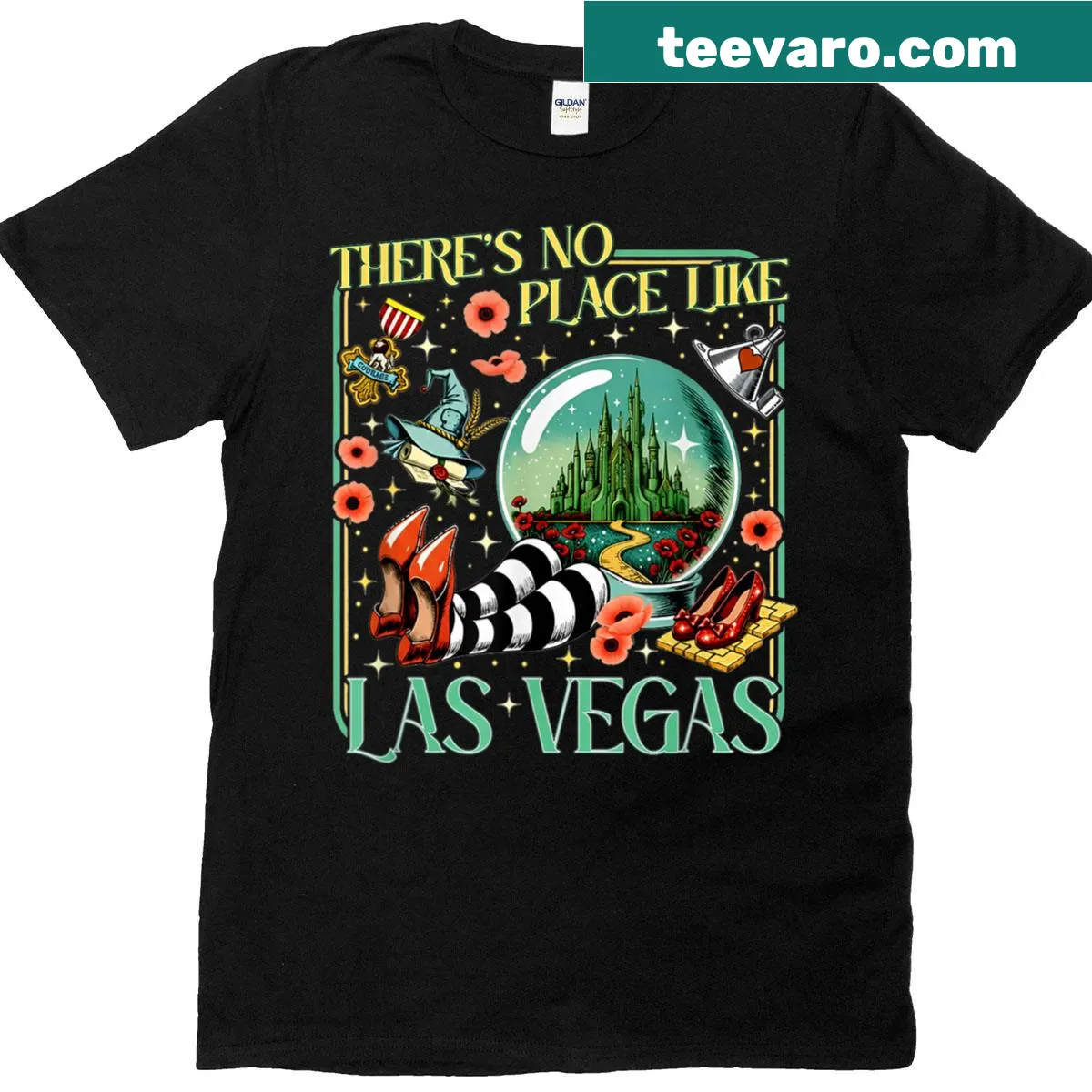 T-shirt with the phrase There's No Place Like Las Vegas in playful text — on a men's t-shirt
