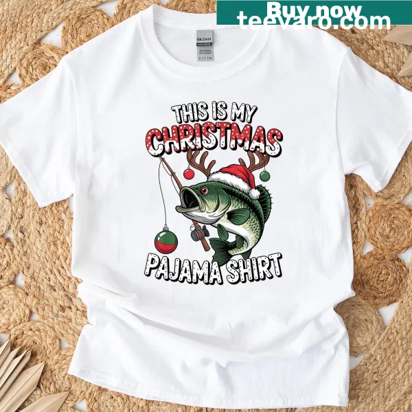 Cute bass fish wearing a Santa hat on a toddler Christmas T-shirt