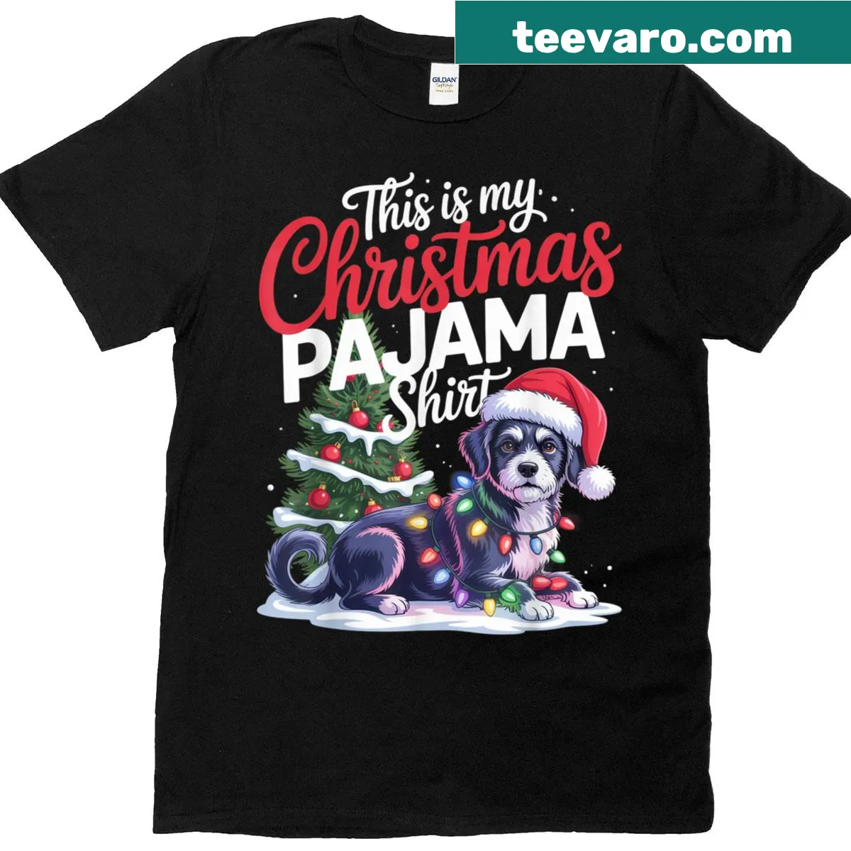 Festive T-shirt for dog lovers featuring holiday-themed graphics. — on a men's t-shirt