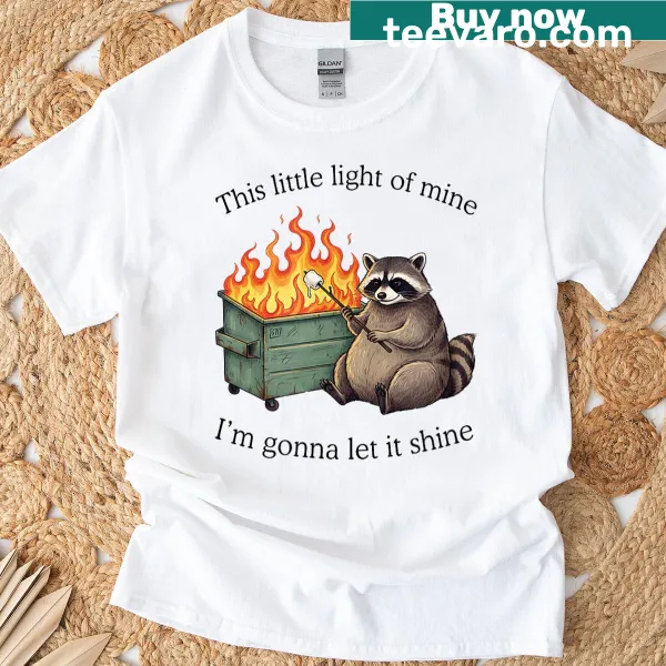 Funny raccoon by a dumpster fire illustration on a t-shirt