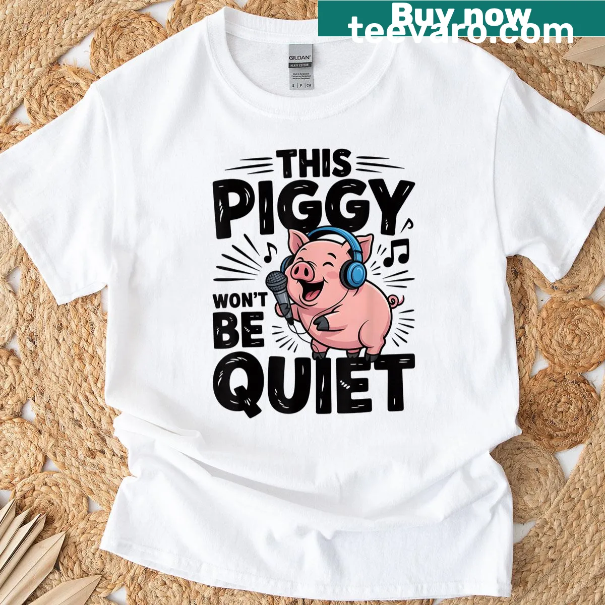 Funny T-shirt with 'This Piggy Wont Be Quiet' text — on a men's t-shirt