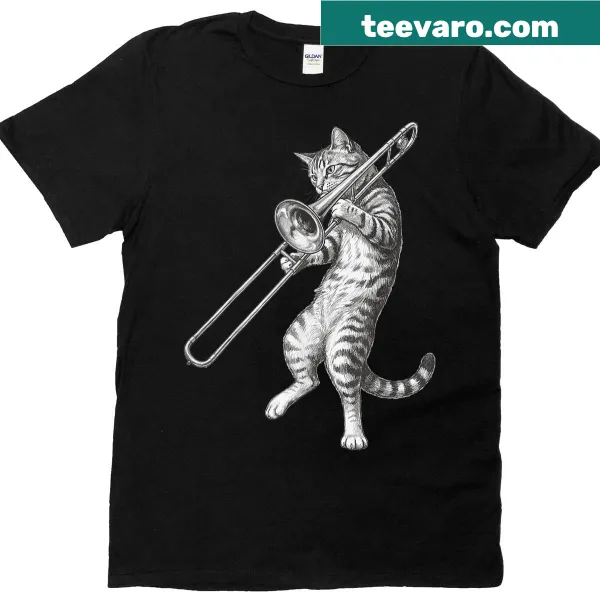 T-shirt featuring a cat playing the trombone