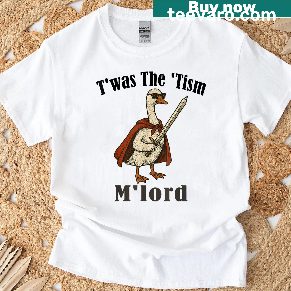 Whimsical T-shirt featuring the phrase 'T'was The 'tism M'lord Goose'. — on a men's t-shirt