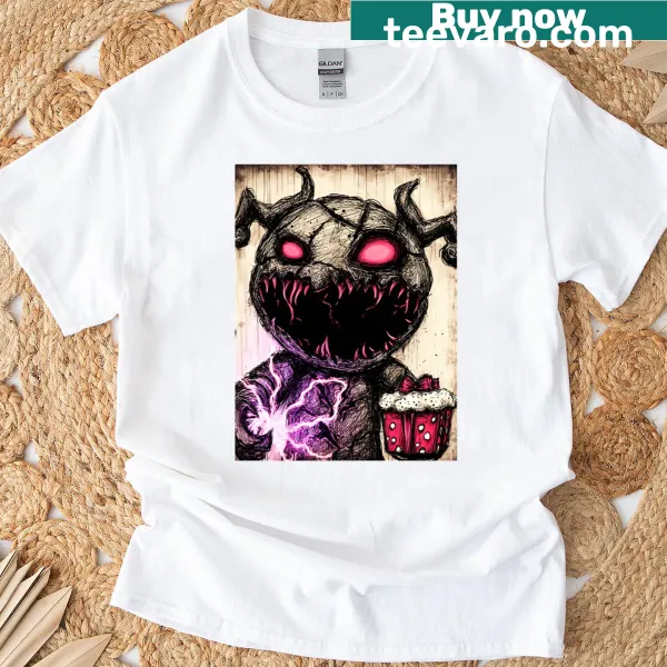 Illustrated dessert of doom design on a T-shirt