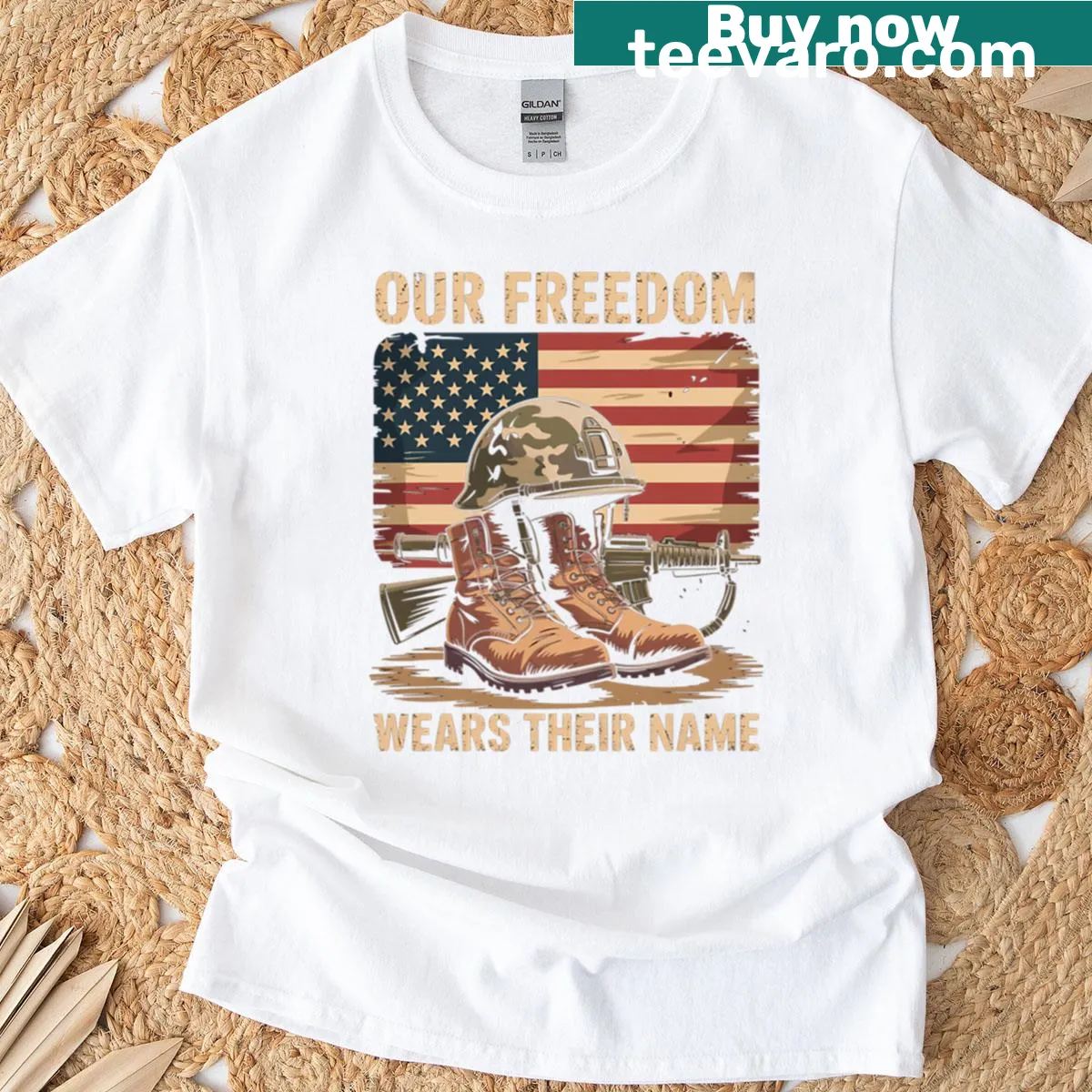 Vintage USA flag t-shirt for Memorial Day and Veterans Day — on a men's t-shirt