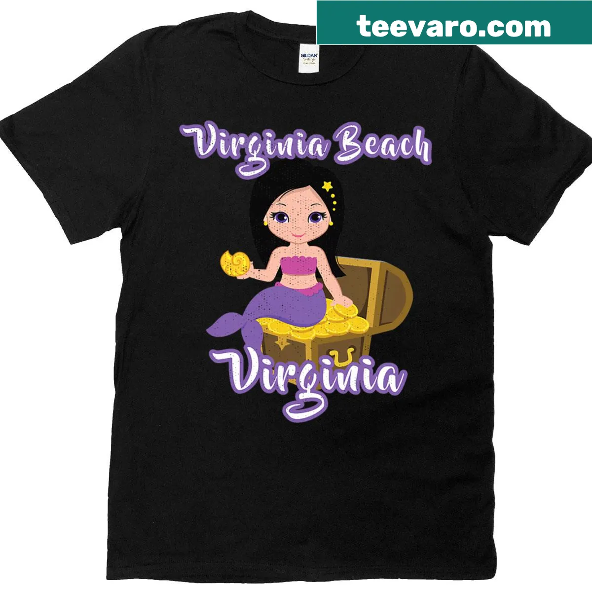 Cute T-shirt featuring a mermaid design with Virginia Beach text — on a men's t-shirt