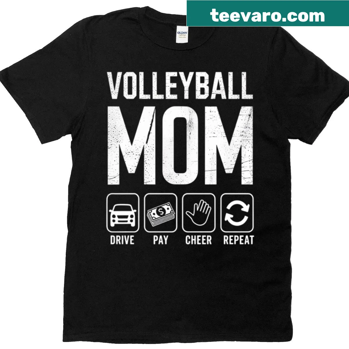 Volleyball mom t-shirt with bold text celebrating support for players — on a men's t-shirt