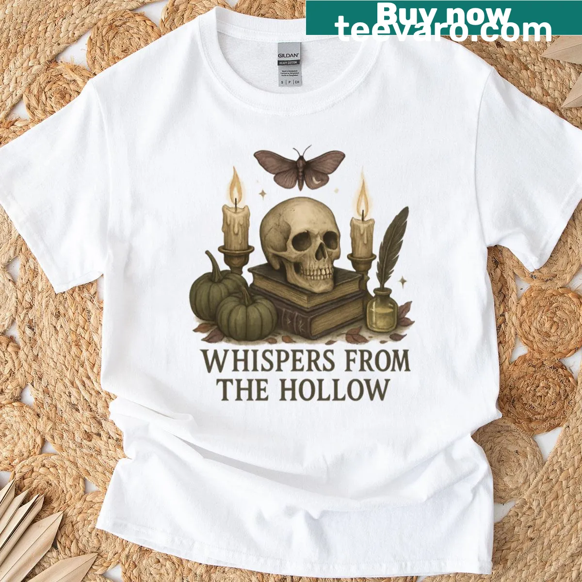 Gothic skull and candle illustration on a dark t-shirt — on a men's t-shirt