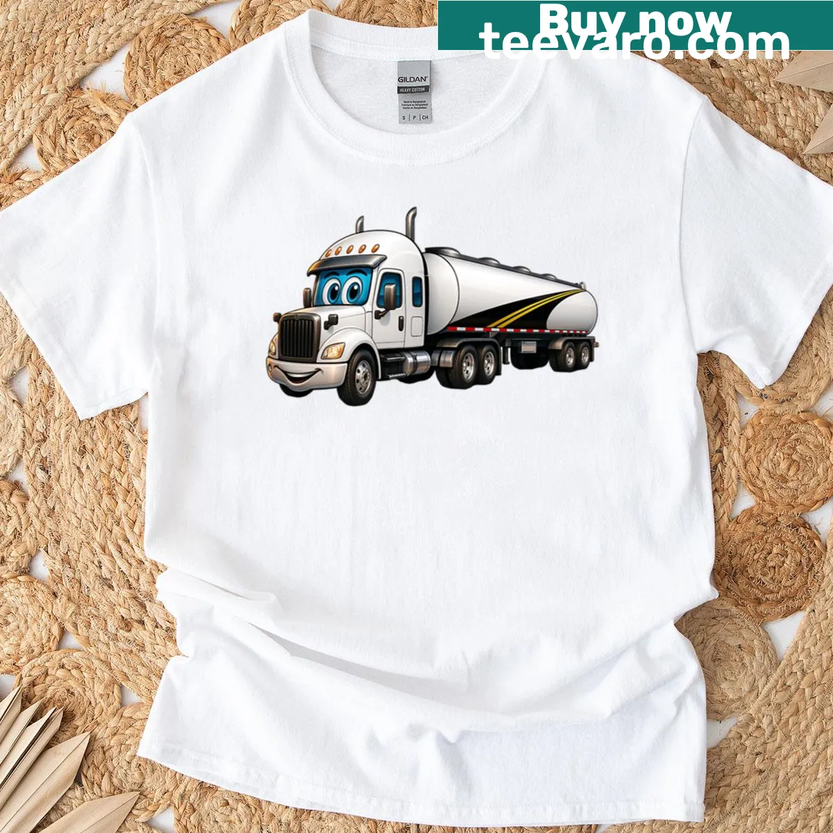 Cartoon tanker truck design on a T-shirt — on a men's t-shirt