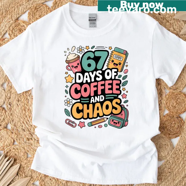 Funny coffee and chaos meme t-shirt for women