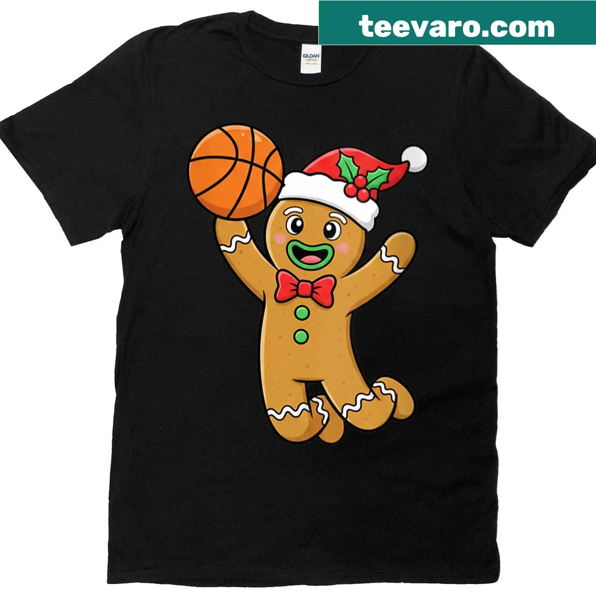 Illustration of a gingerbread cookie playing basketball for Christmas. — on a men's t-shirt