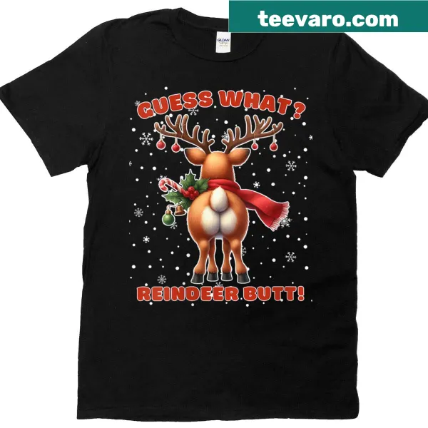 Funny Christmas T-shirt with reindeer butt and red nose graphic
