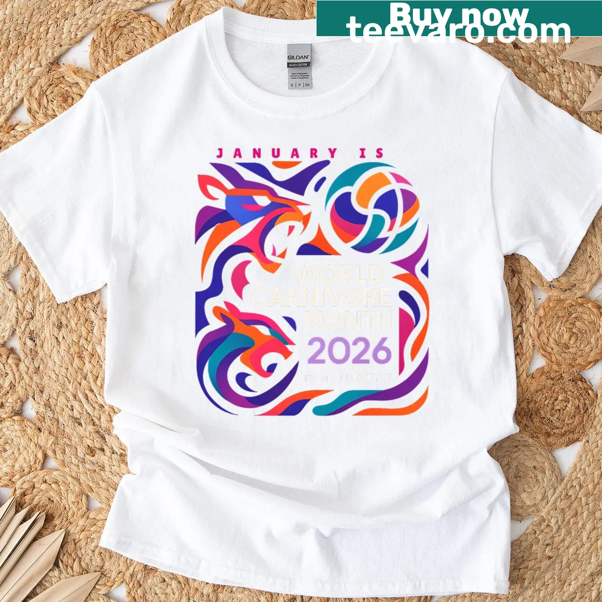 World Carnivore Month message design on a T-shirt — on a men's t-shirt