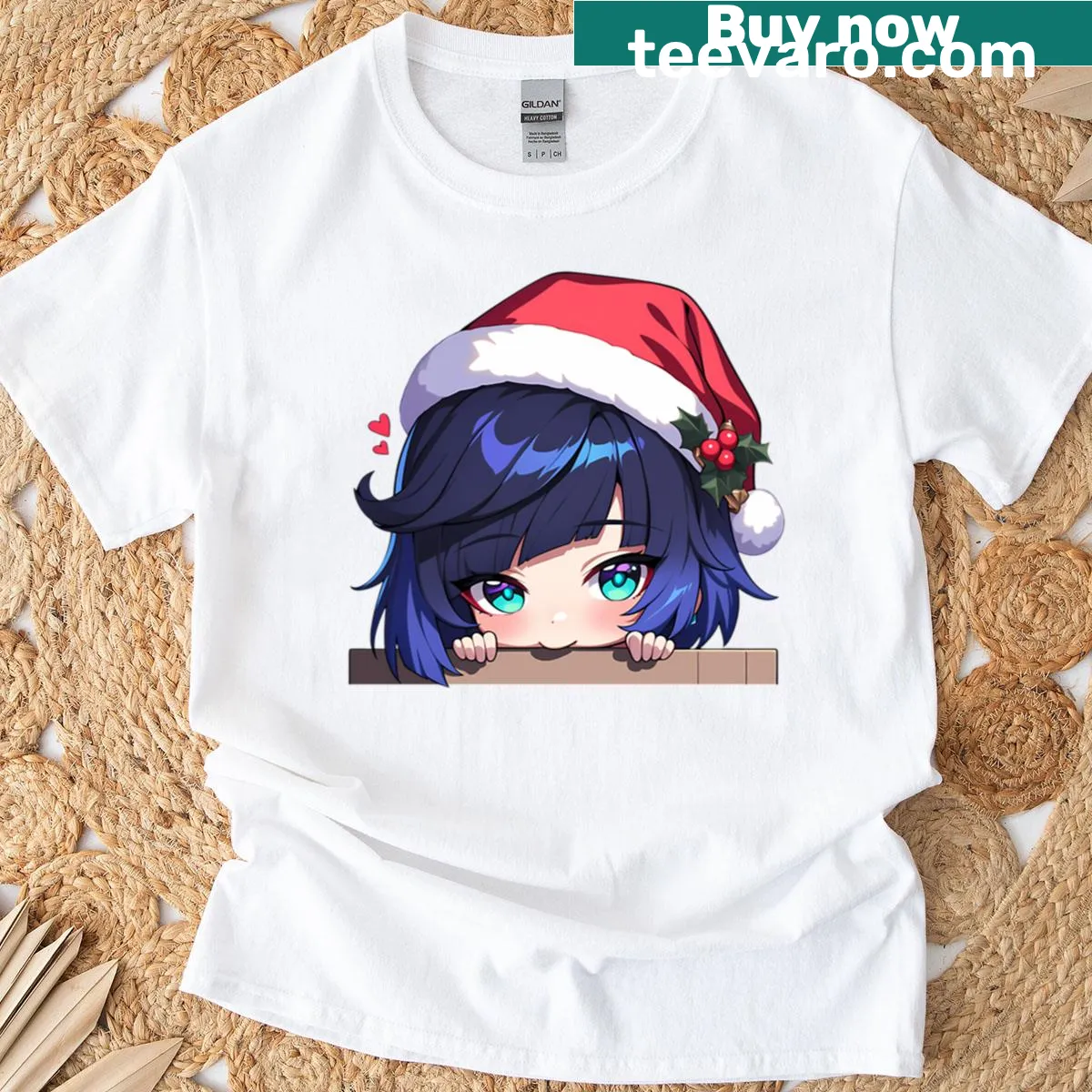 Chibi Yelan from Genshin Impact in a cute Christmas design — on a men's t-shirt