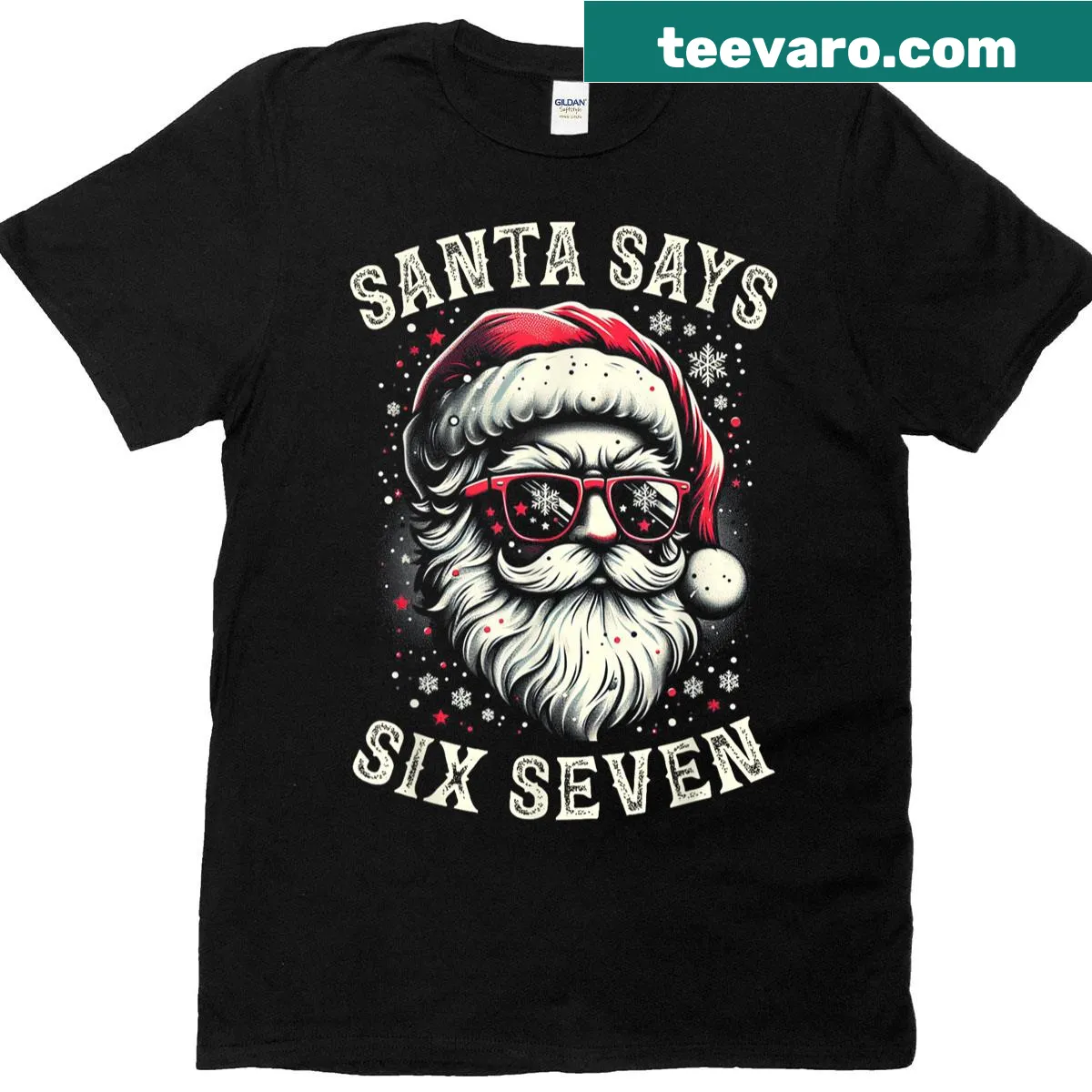 Funny Santa Christmas t-shirt with the 6-7 Meme design for kids — on a men's t-shirt
