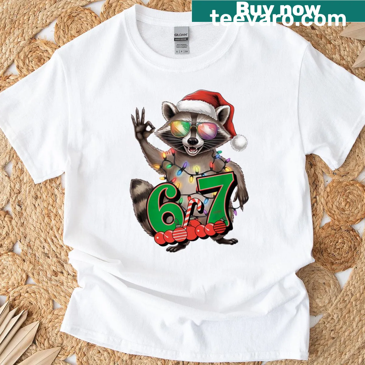 Funny Christmas raccoon t-shirt for kids — on a men's t-shirt
