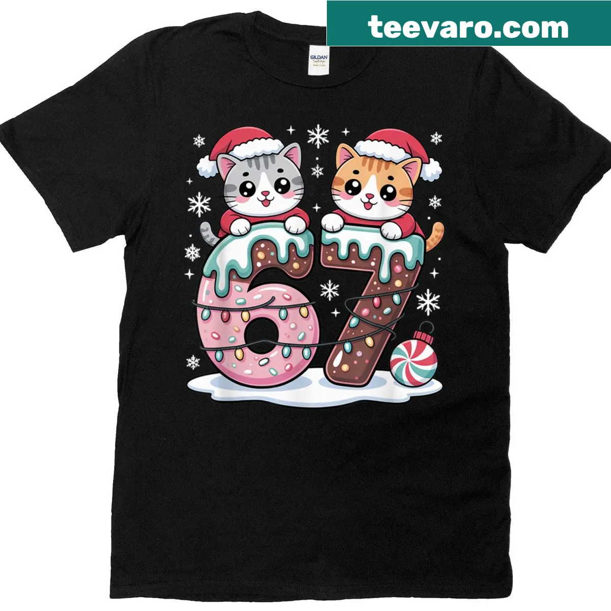 Kawaii cat Christmas T-shirt with ice cream drip design — on a men's t-shirt