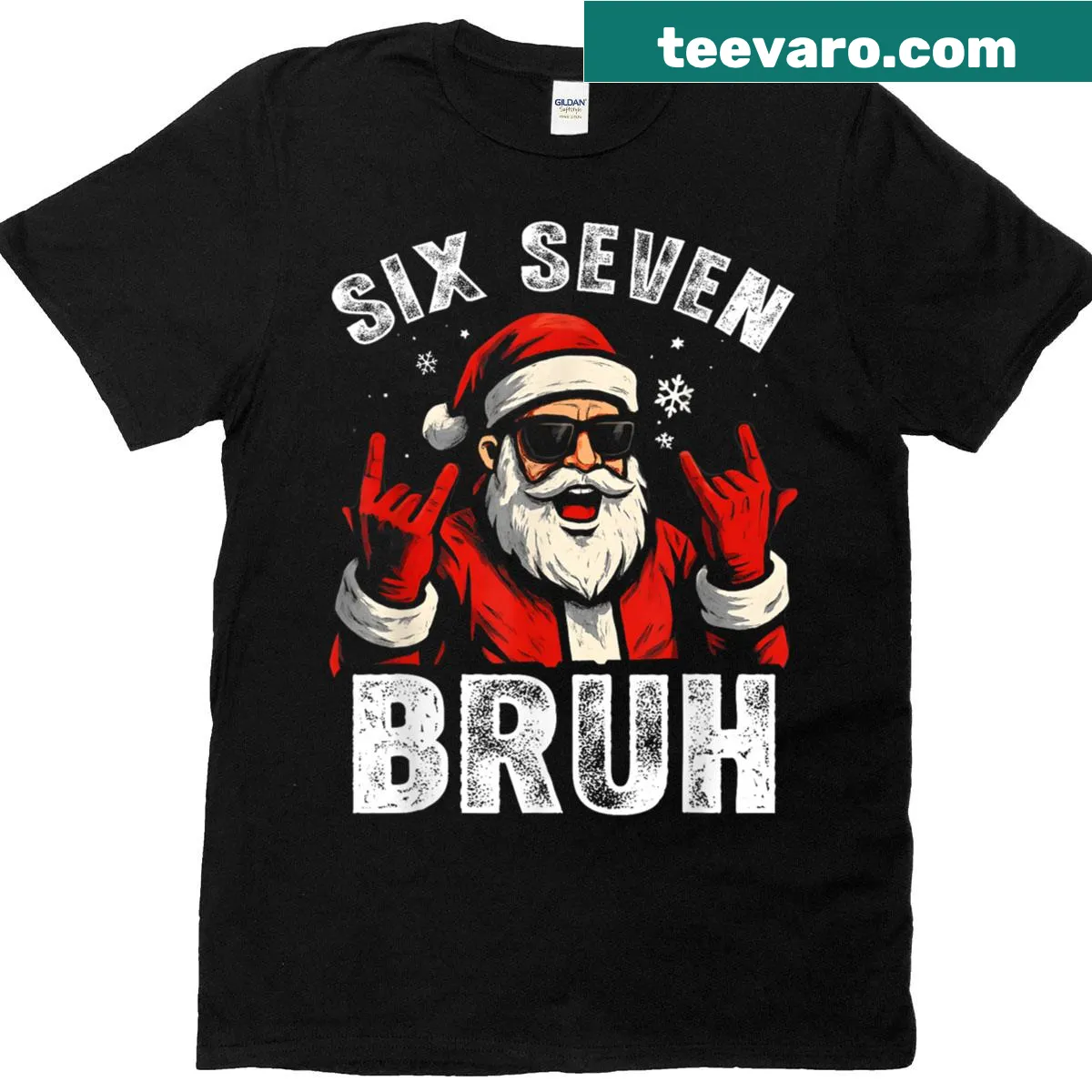 Funny Christmas t-shirt with 67 Meme and cartoon Santa for kids — on a men's t-shirt