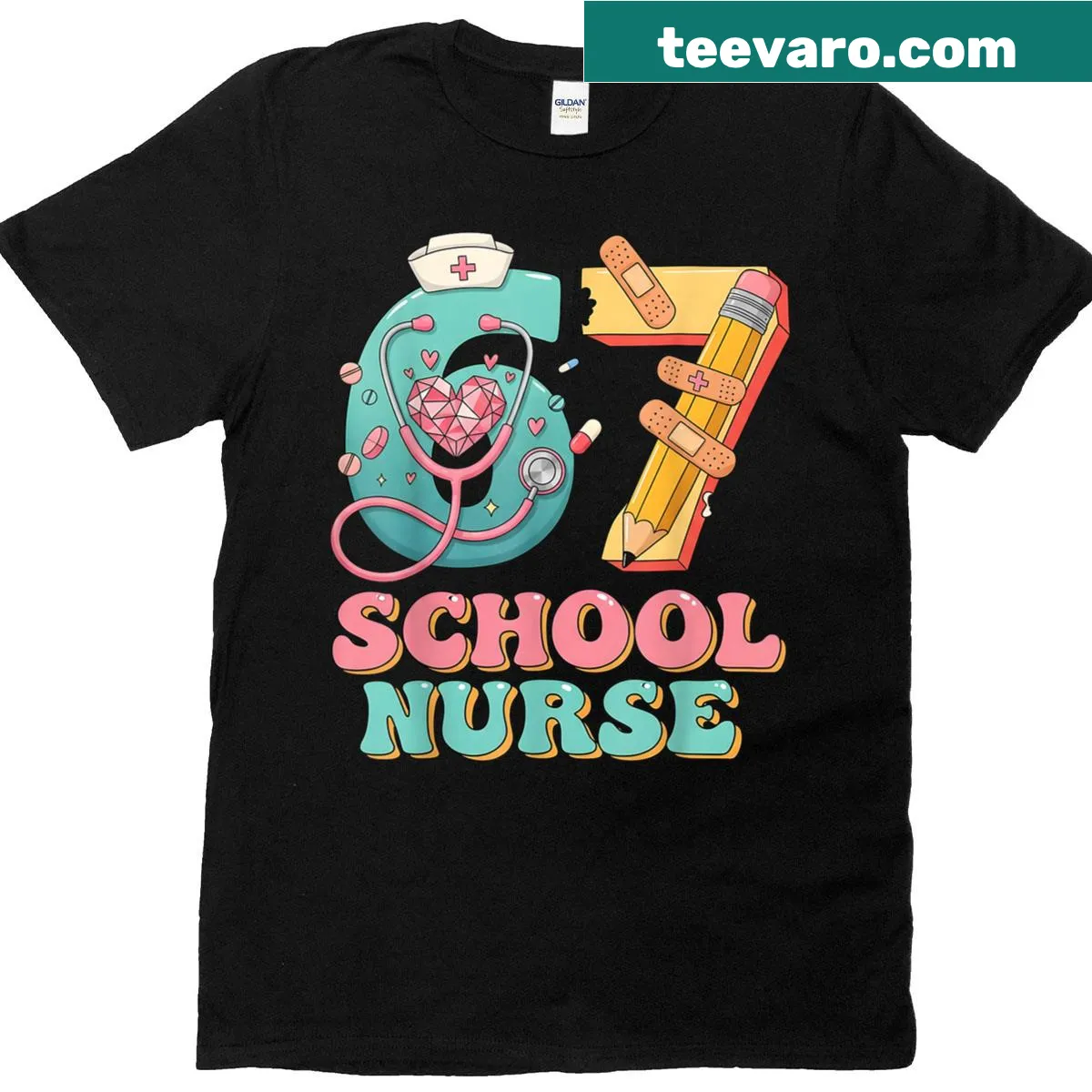 Funny school nurse t-shirt with meme-inspired design and text — on a men's t-shirt
