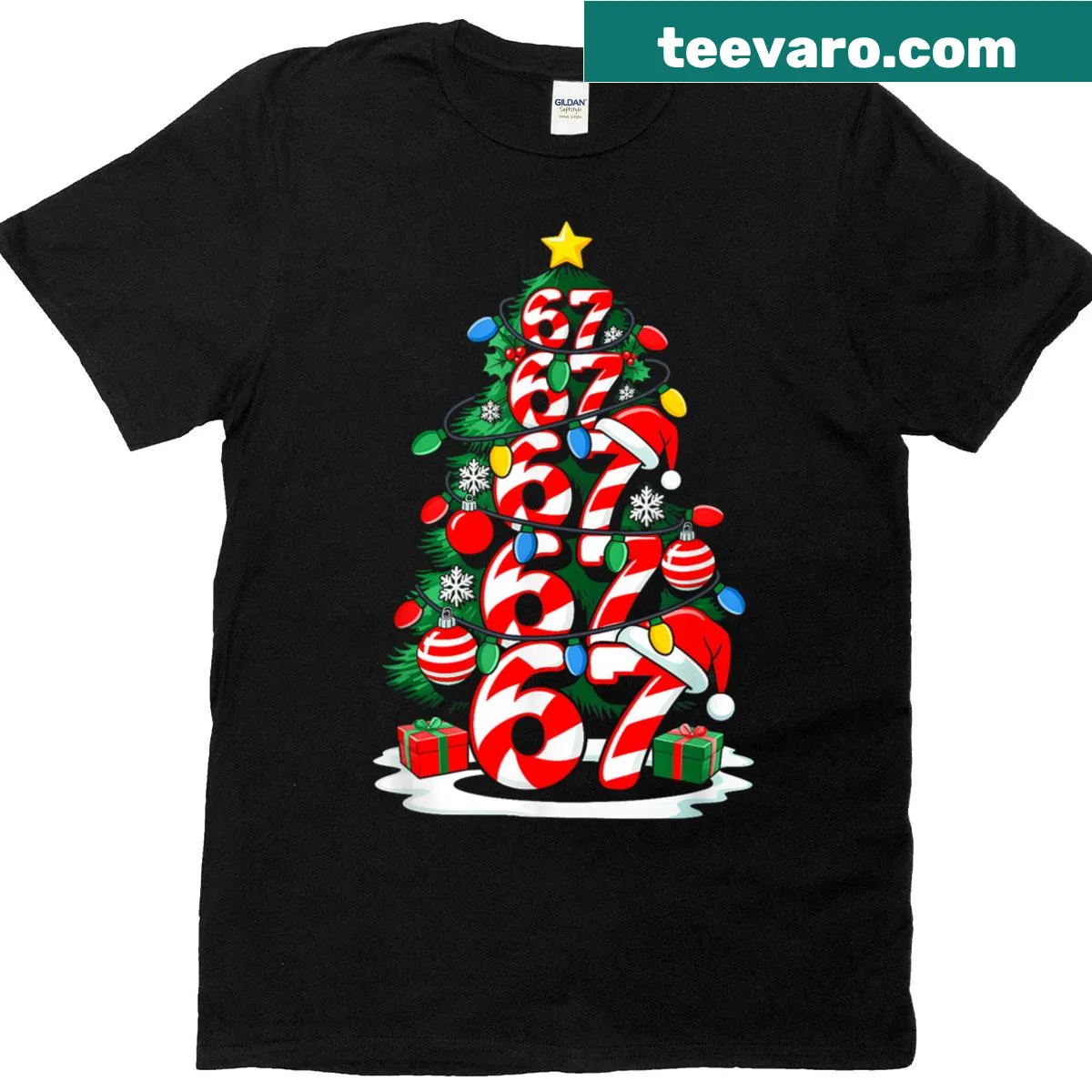 Funny Christmas tree lights t-shirt with meme text — on a men's t-shirt