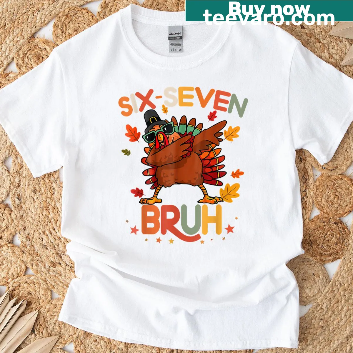T-shirt with the phrase '67 Six Seven Bruh' in a fun font for Thanksgiving — on a men's t-shirt