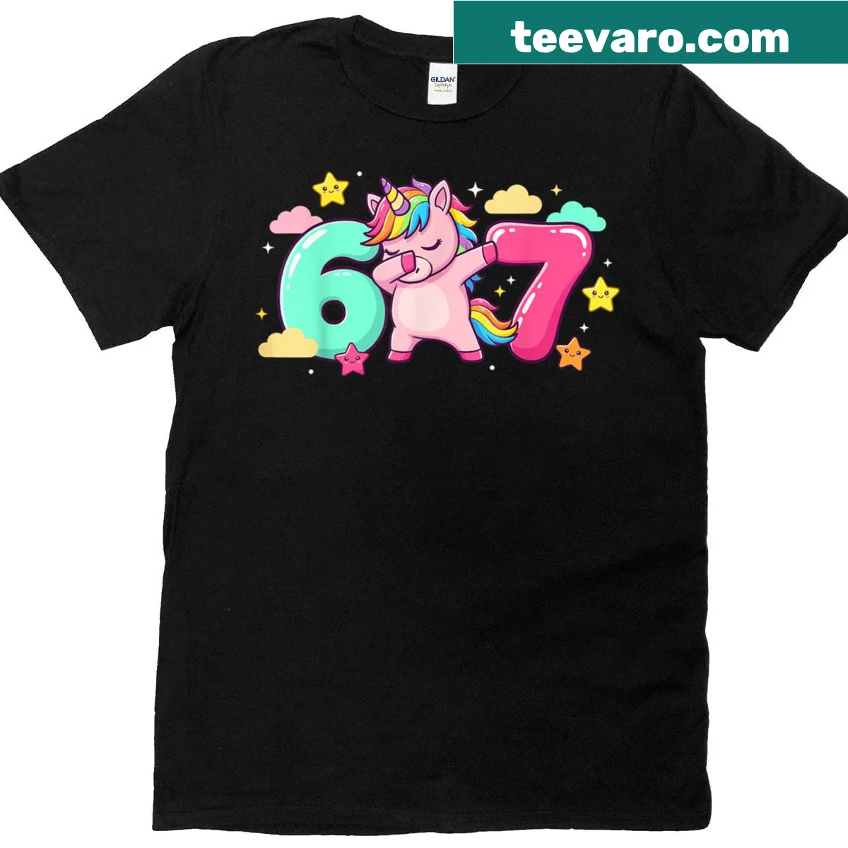 Funny unicorn Christmas t-shirt with 67 Meme design for girls — on a men's t-shirt