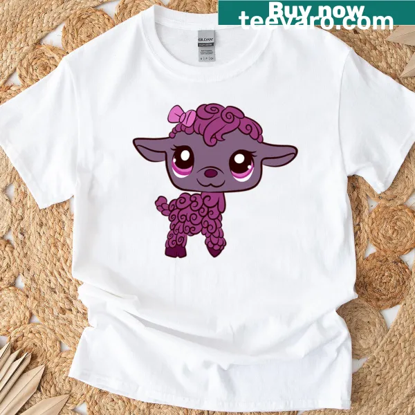 Adorable purple lamb graphic on a t-shirt