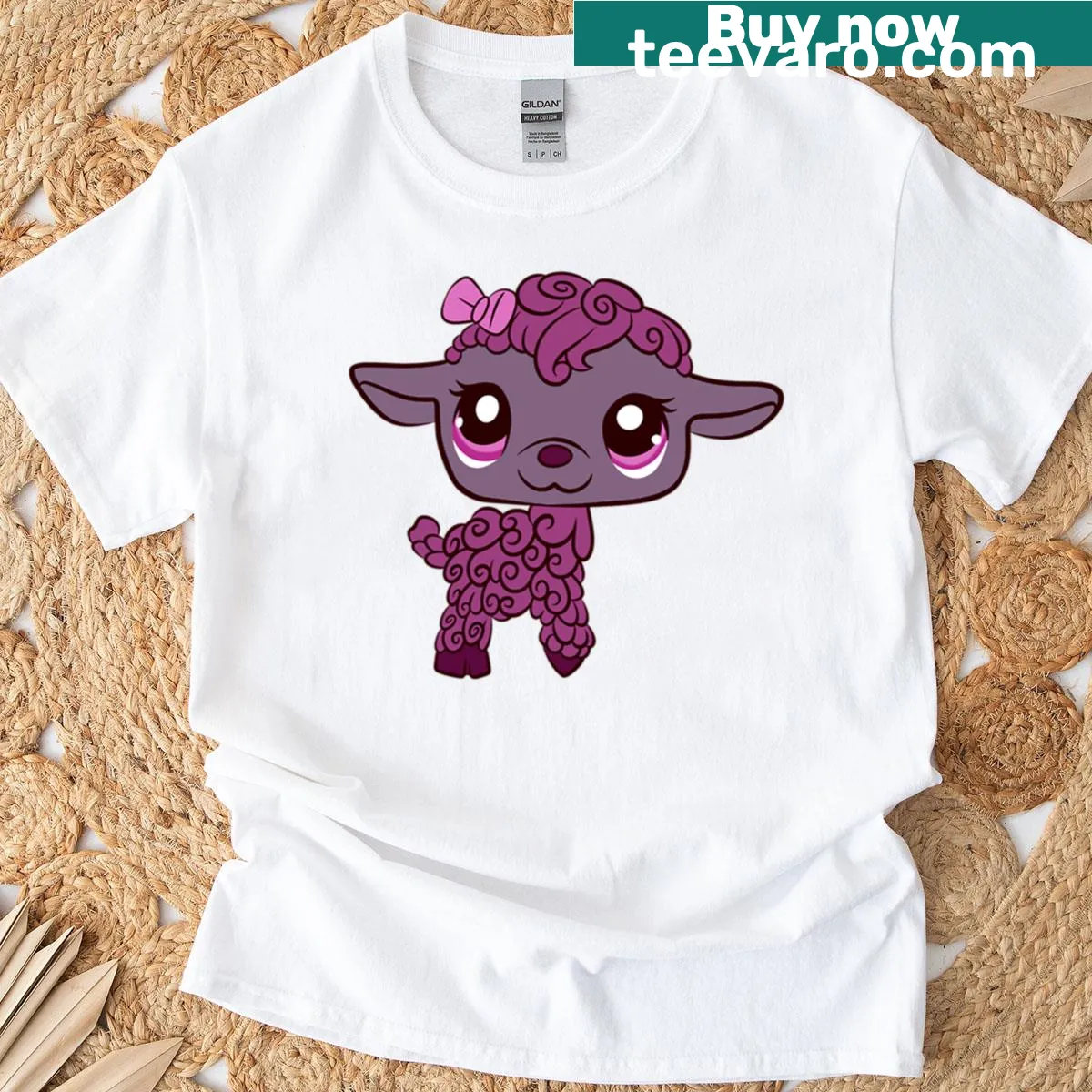 Adorable purple lamb graphic on a t-shirt — on a men's t-shirt
