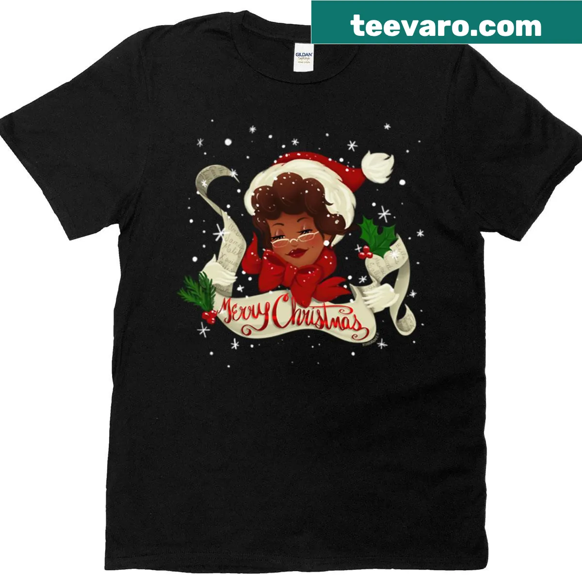Illustration of African American Mrs. Claus on a Christmas T-shirt — on a men's t-shirt