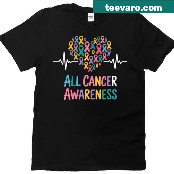 Awareness T-shirt featuring heartbeat and multicolor ribbon graphic