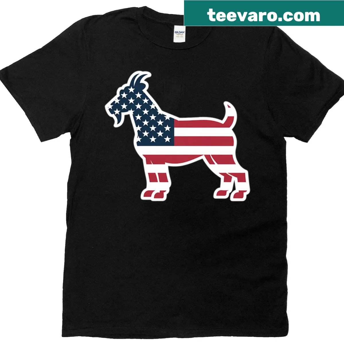 Patriotic 4th of July T-shirt featuring a goat design — on a men's t-shirt