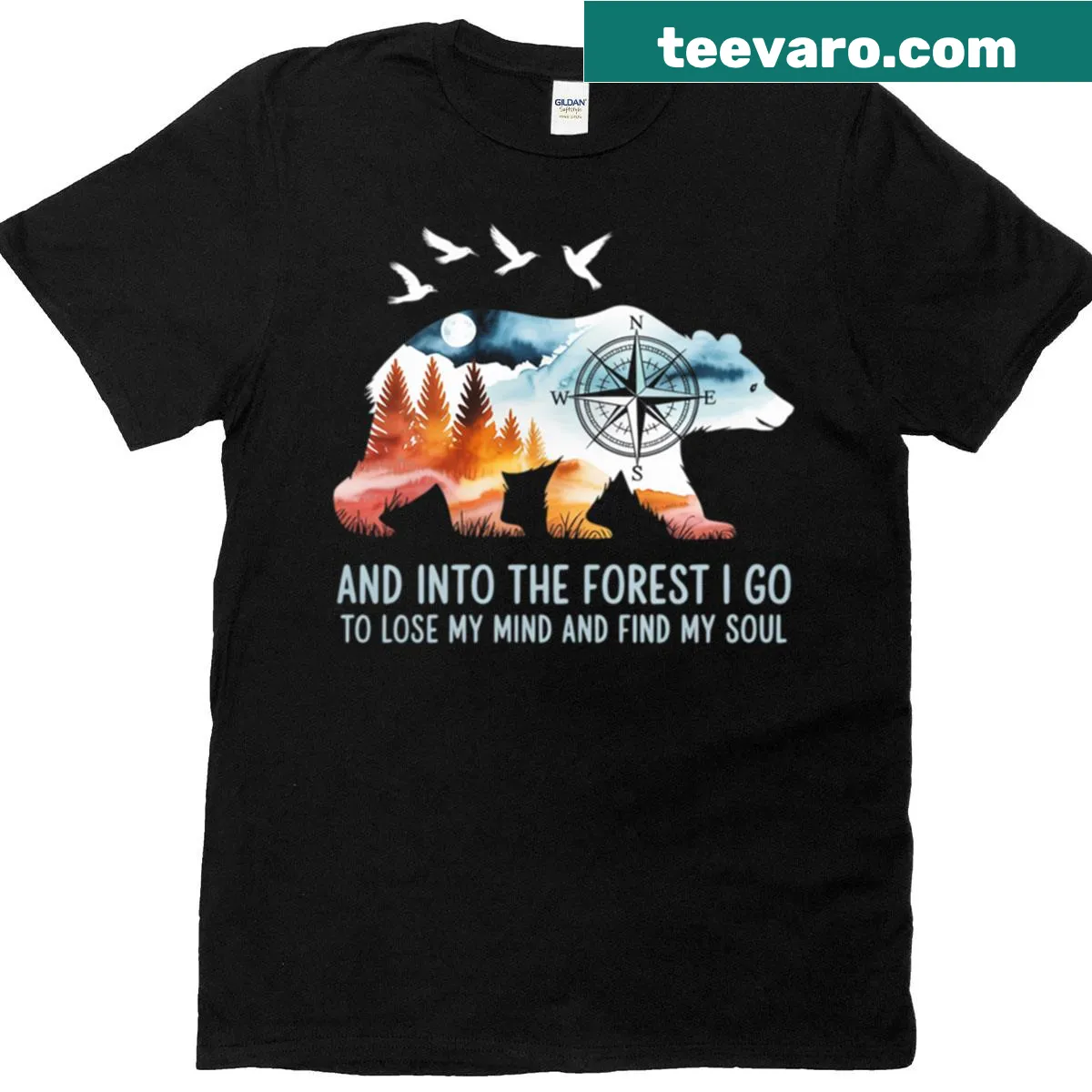 Illustration of a bear in the forest with text about nature on a T-shirt — on a men's t-shirt