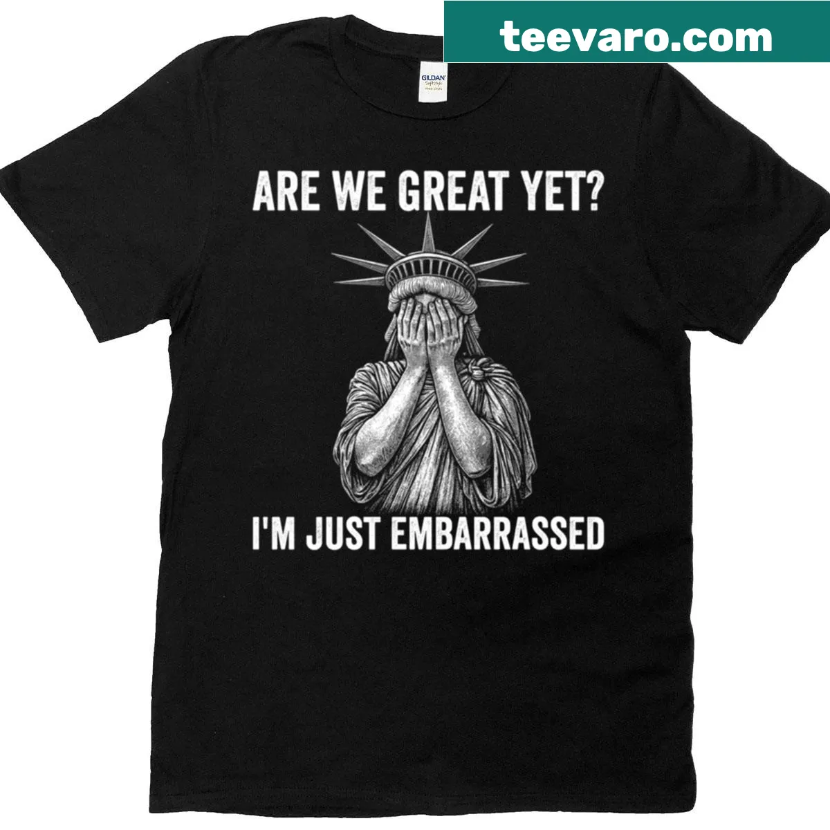 T-shirt with humorous anti-Trump phrase in bold typography — on a men's t-shirt