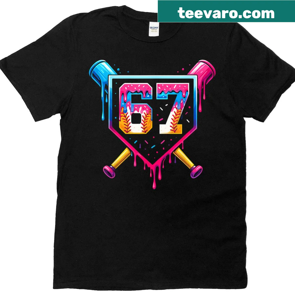 Fun Christmas T-shirt with baseball and ice cream graphic. — on a men's t-shirt