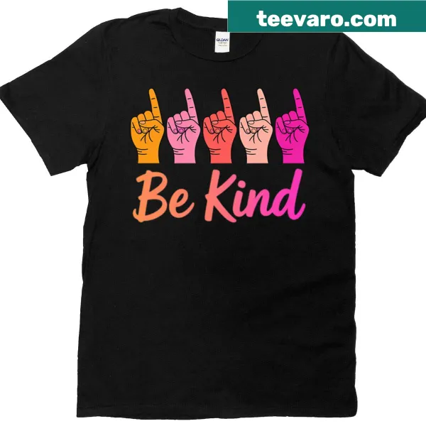 Sign language graphic promoting kindness on a T-shirt