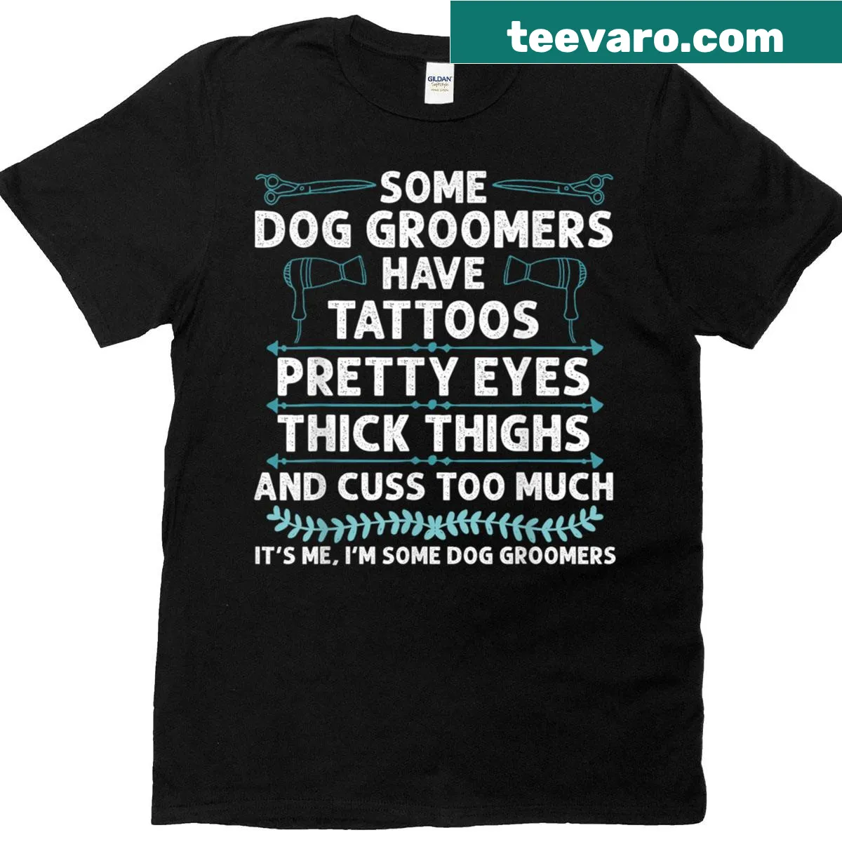 Humorous dog grooming T-shirt celebrating pet grooming art — on a men's t-shirt