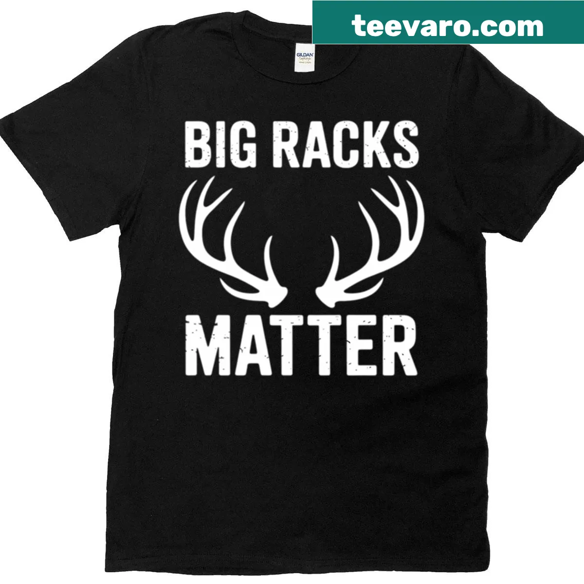 Humorous hunting T-shirt with the phrase Big Racks Matter — on a men's t-shirt