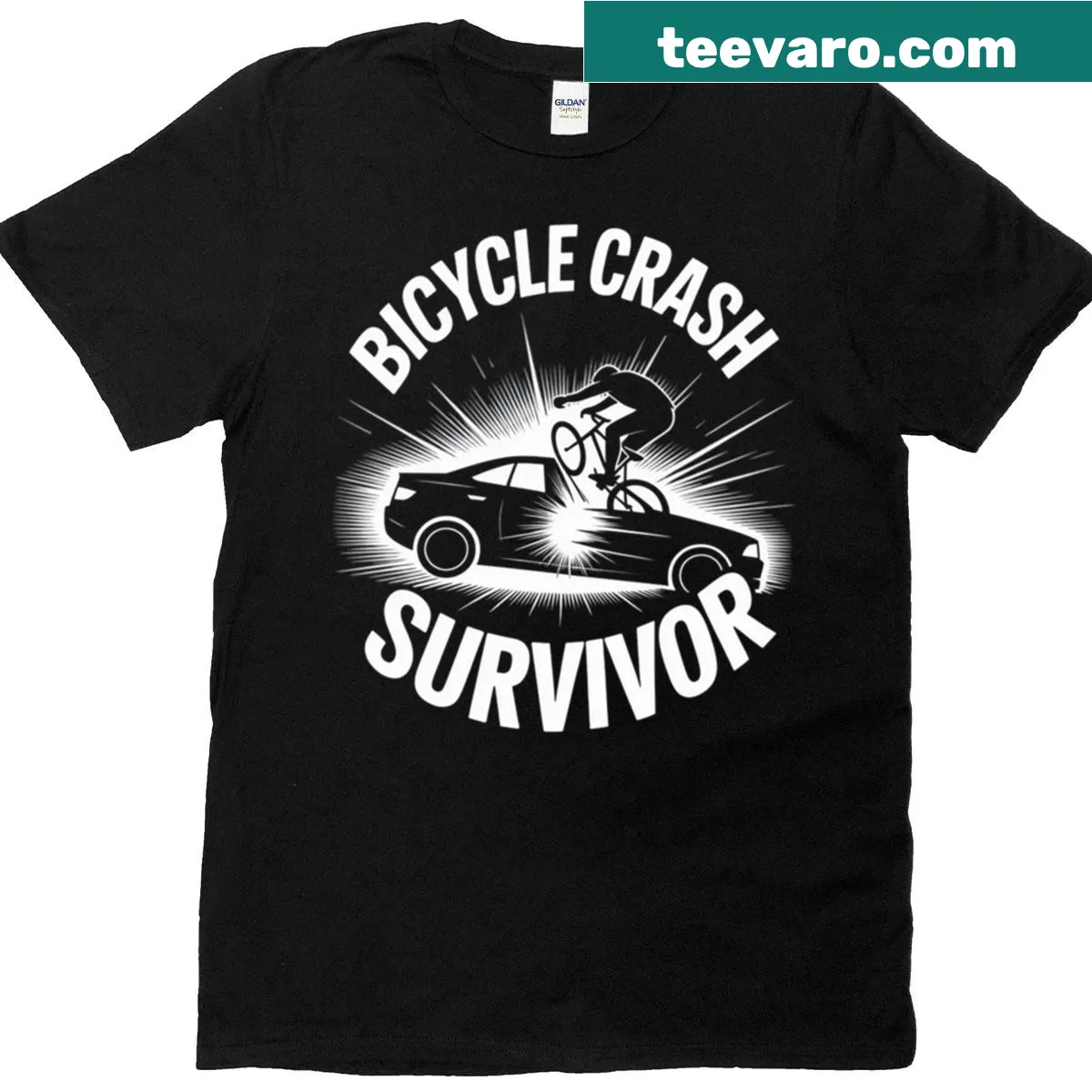 Bicycle graphic with text for a crash survivor recovery T-shirt — on a men's t-shirt