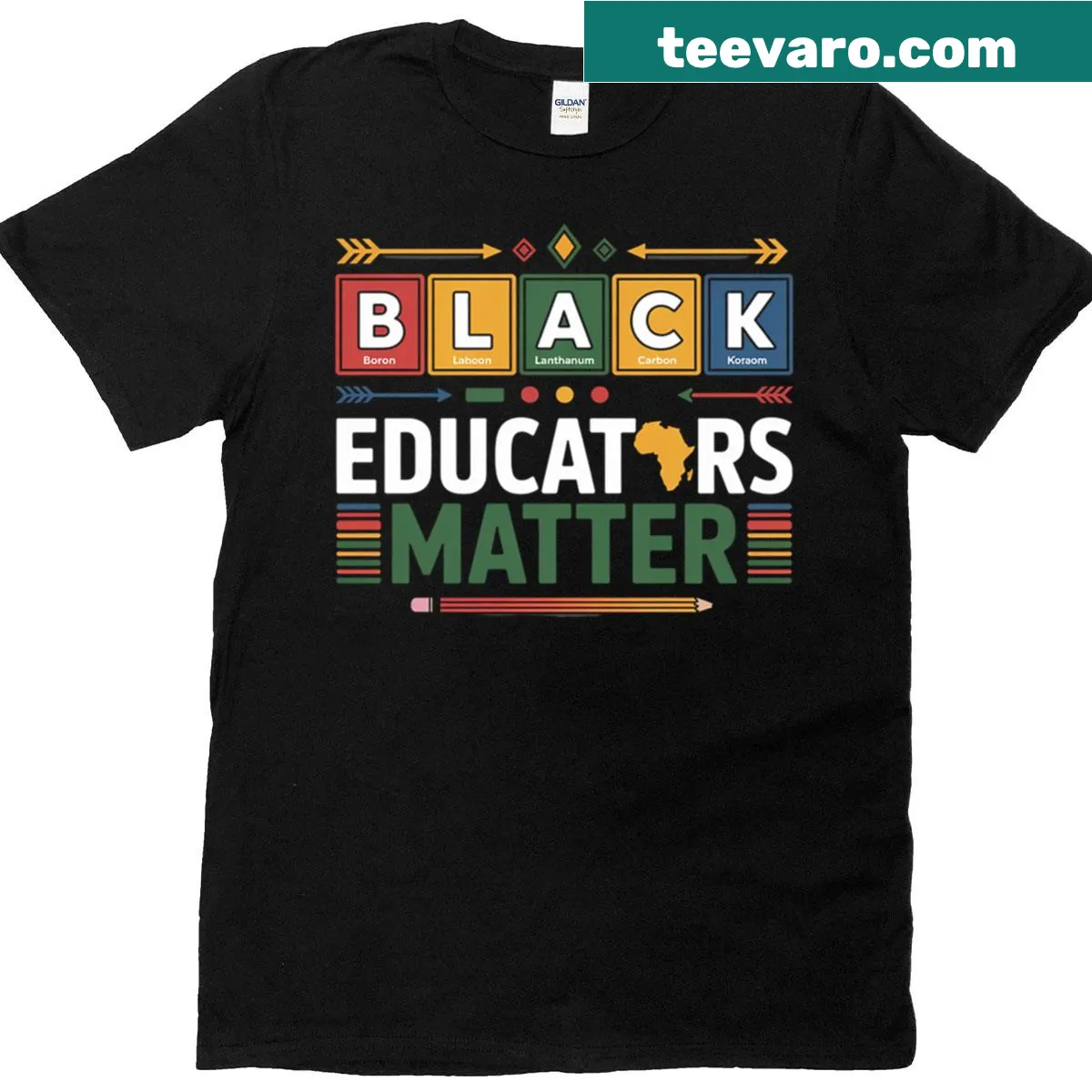 Bold t-shirt with a message about Black educators and history. — on a men's t-shirt