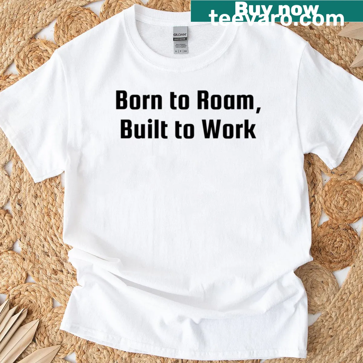 Funny T-shirt expressing the conflict between roaming and working — on a men's t-shirt